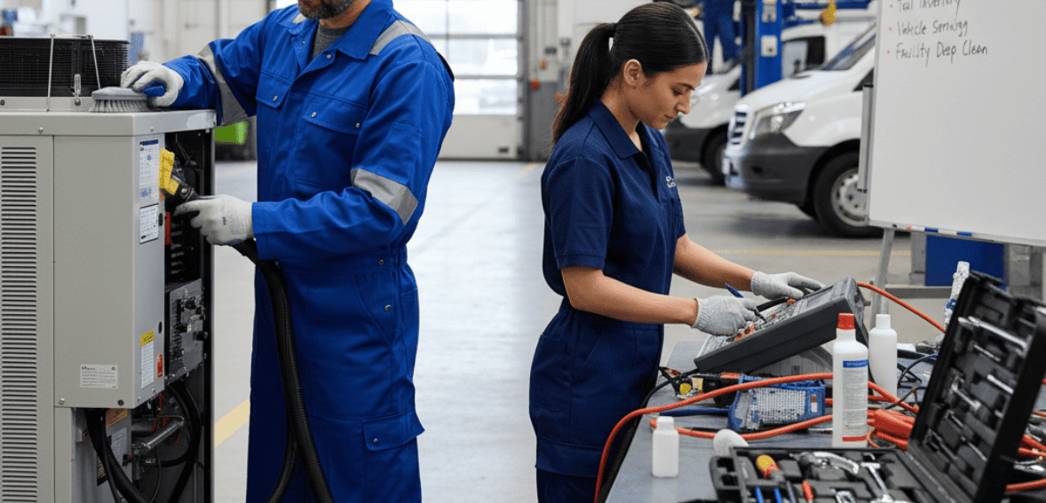 Preventative maintenance and equipment care as part of field service slow season strategies.