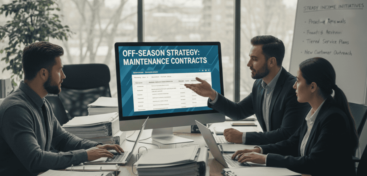 Field service business managing maintenance contracts off-season for steady income.