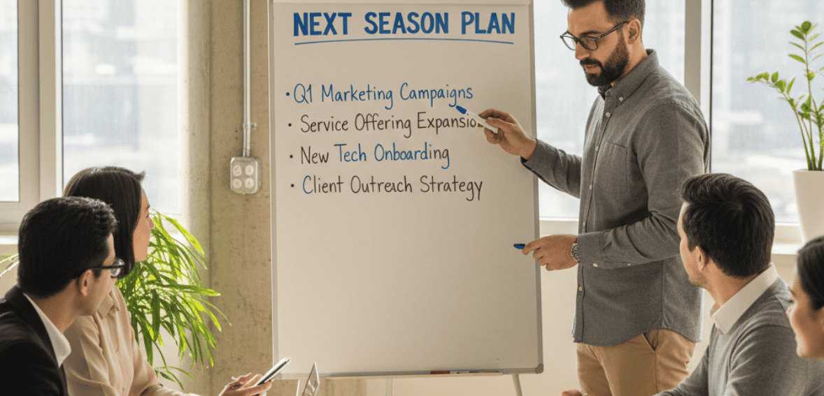 Field service company preparing next year’s goals using slow season strategies.