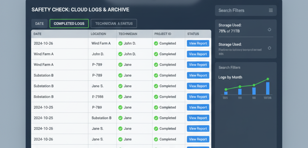 Electronic inspection forms stored securely for field service safety compliance.