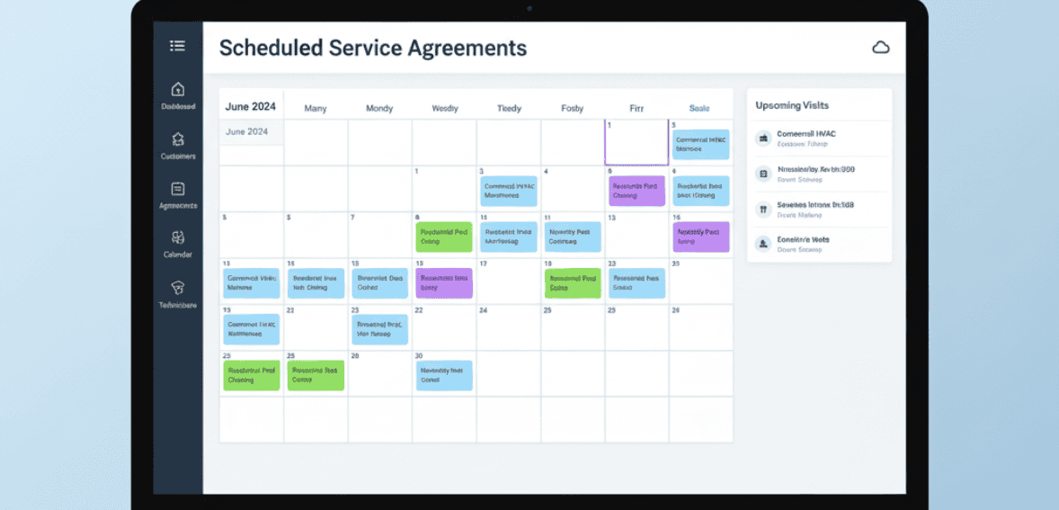 Service contract management tools for organizing maintenance service agreements.
