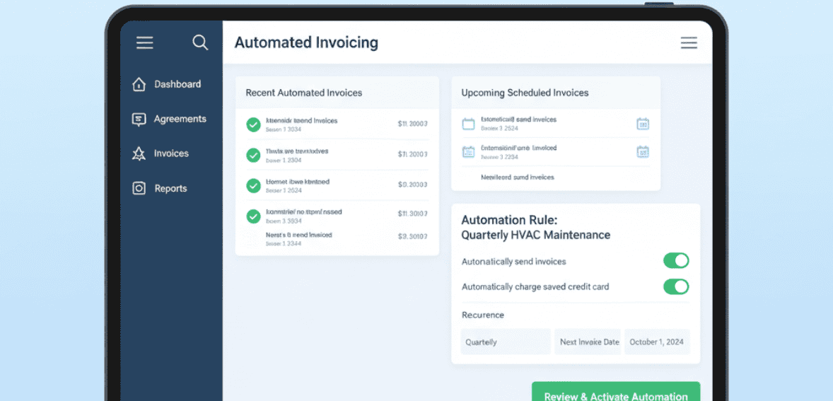 Recurring revenue contracts with automated billing workflows.