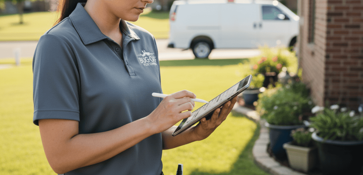 Recurring pest service visits being organized through pest control scheduling software on a mobile device.