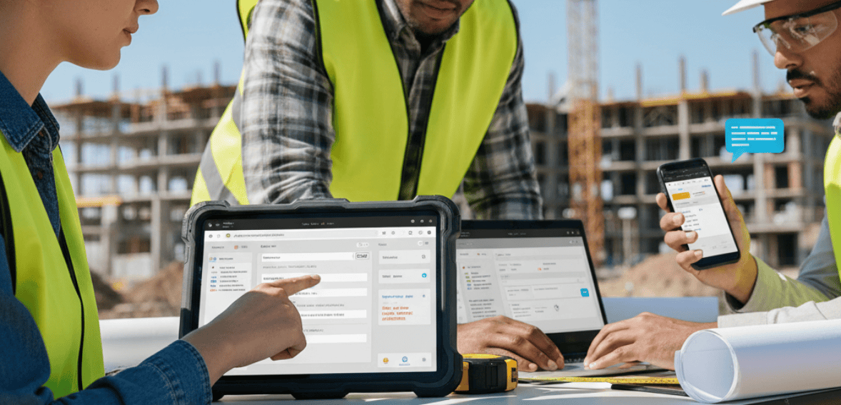 Team communication and accountability supported through cloud construction management tools.