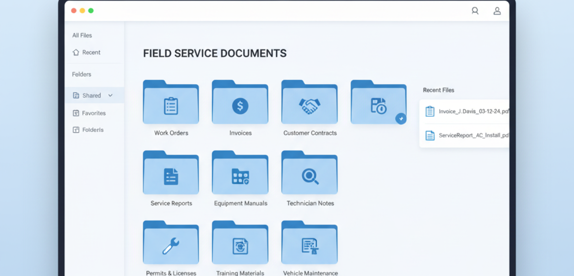 Organized digital documents used in paperless field service operations.