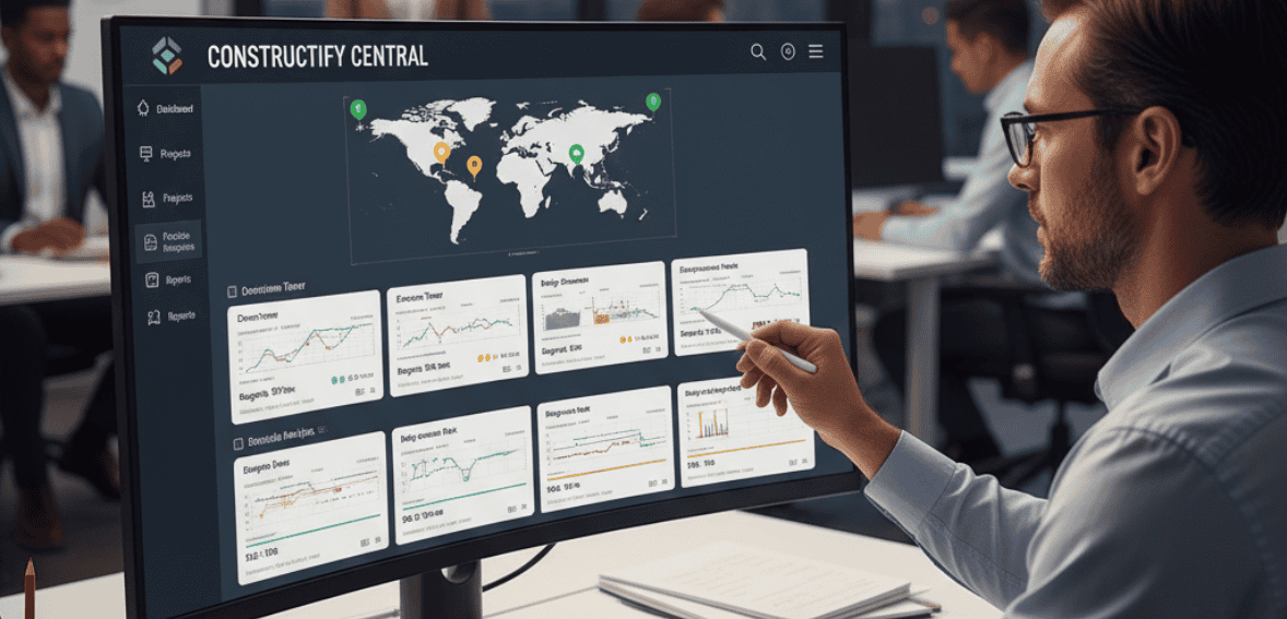 Multiple projects tracked simultaneously through cloud construction management dashboards.