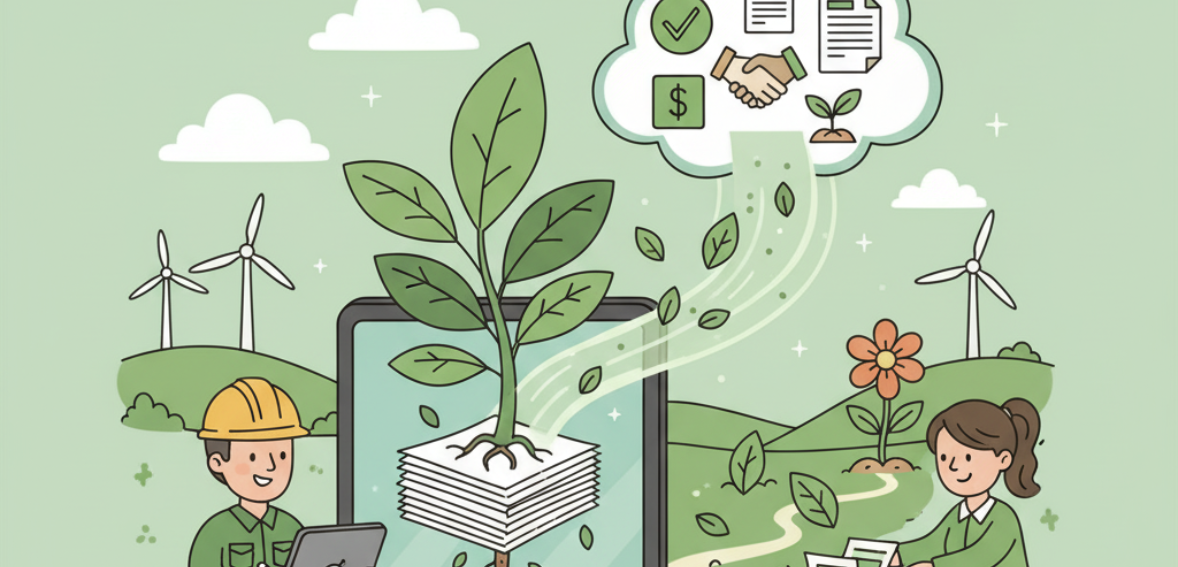 Eco-friendly business operations reducing paper usage in field service companies.