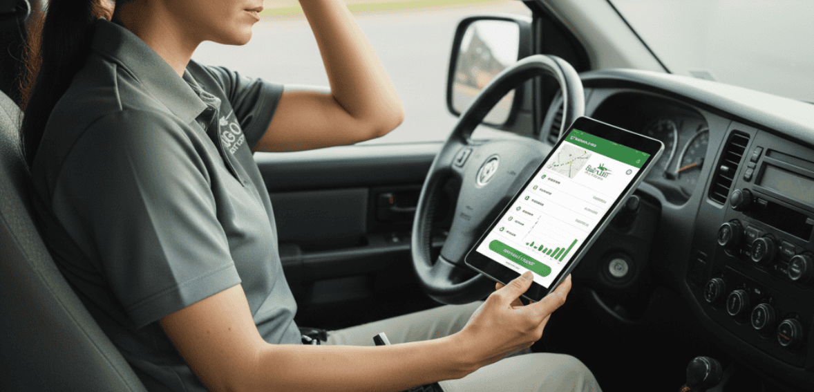 Pest control scheduling software showing completed service stops at the end of the day’s route.