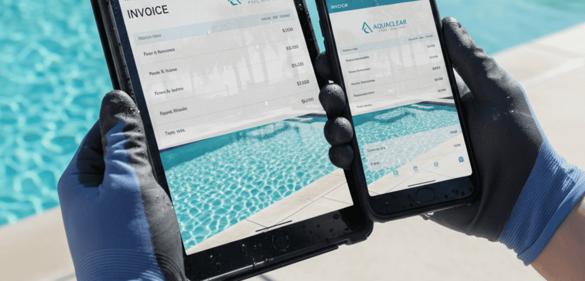 pool service scheduling software generating fast digital invoices for pool maintenance services.