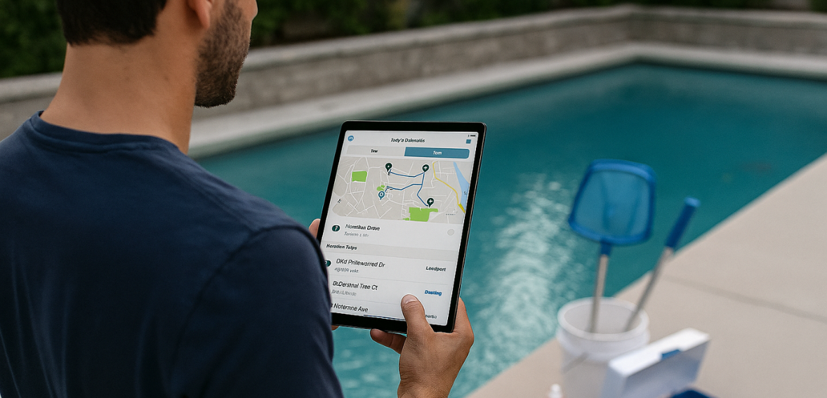 Route optimization for pool cleaning using pool service scheduling software to reduce drive time.