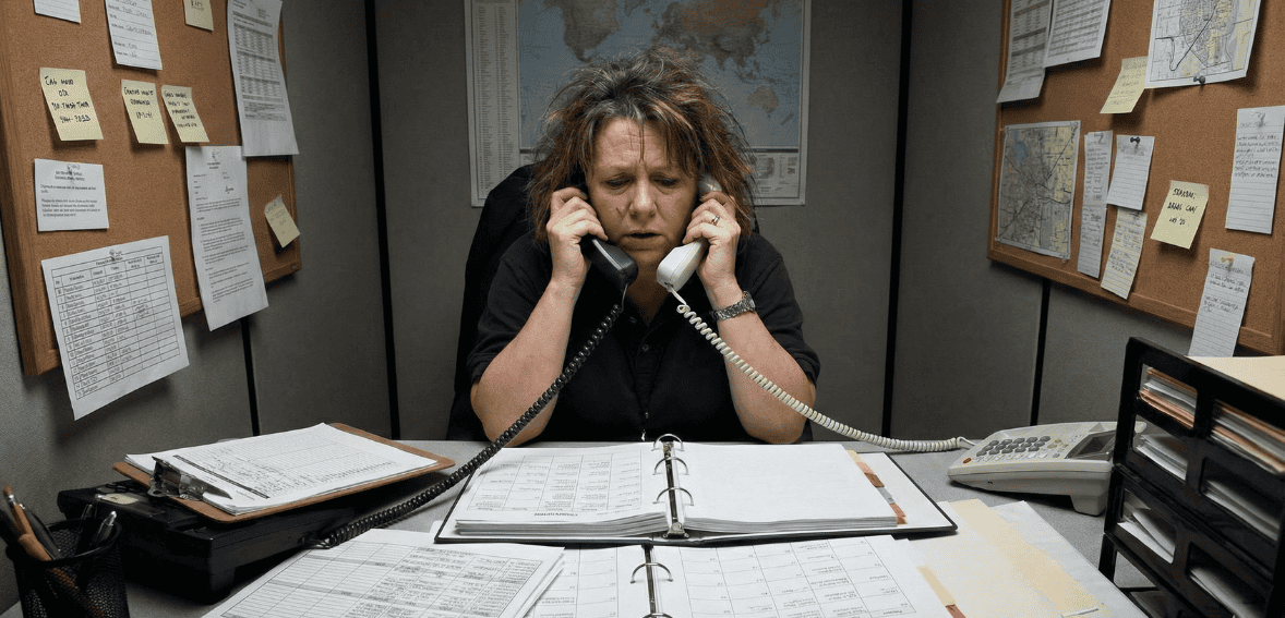 Dispatcher struggling with manual HVAC scheduling and paperwork challenges.