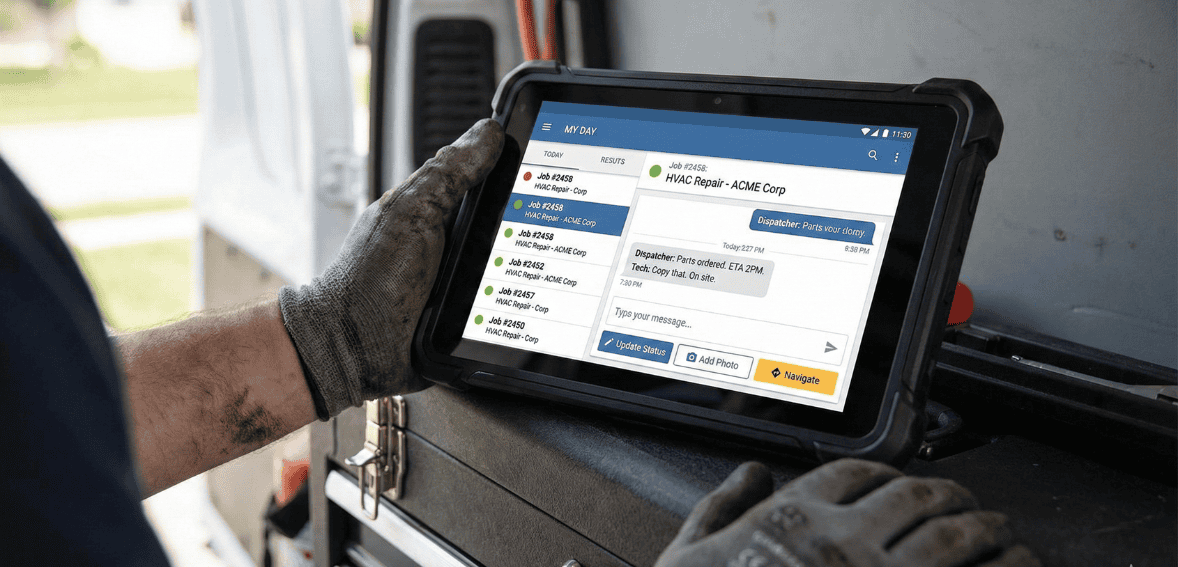 dispatch communication tools mobile app technician office messaging field service