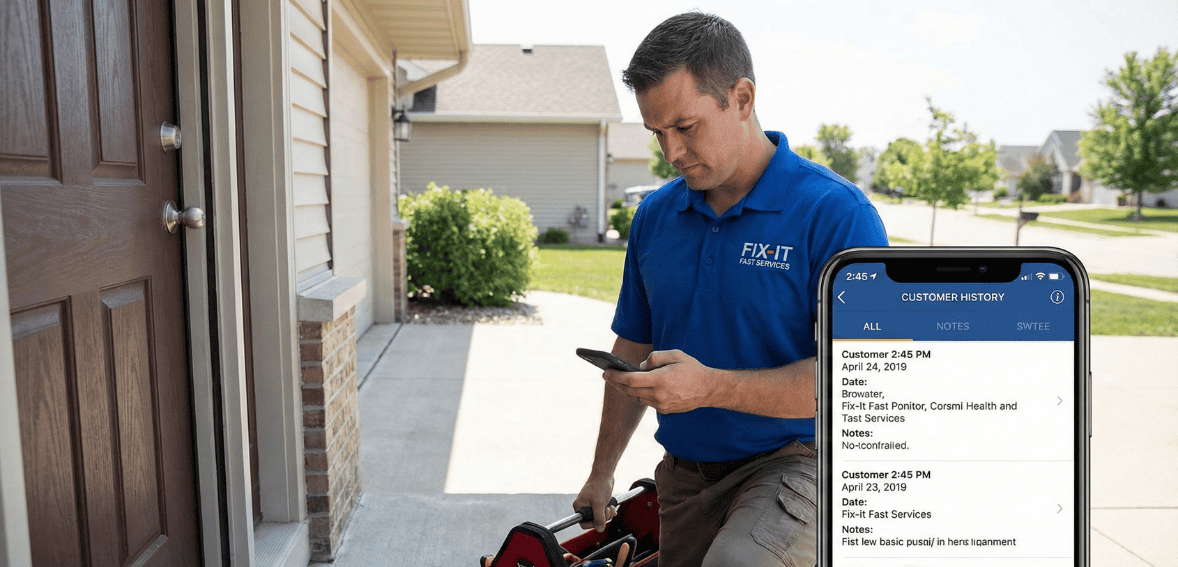 Plumbing CRM system storing job history and customer notes for field technicians
