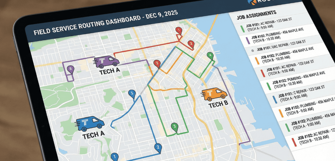 Scheduling and dispatch tools in plumbing business software optimizing technician assignments