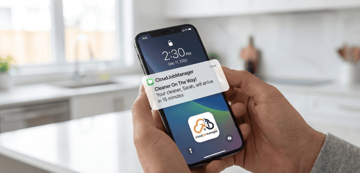 Customer communication via automated cleaning service appointment updates.