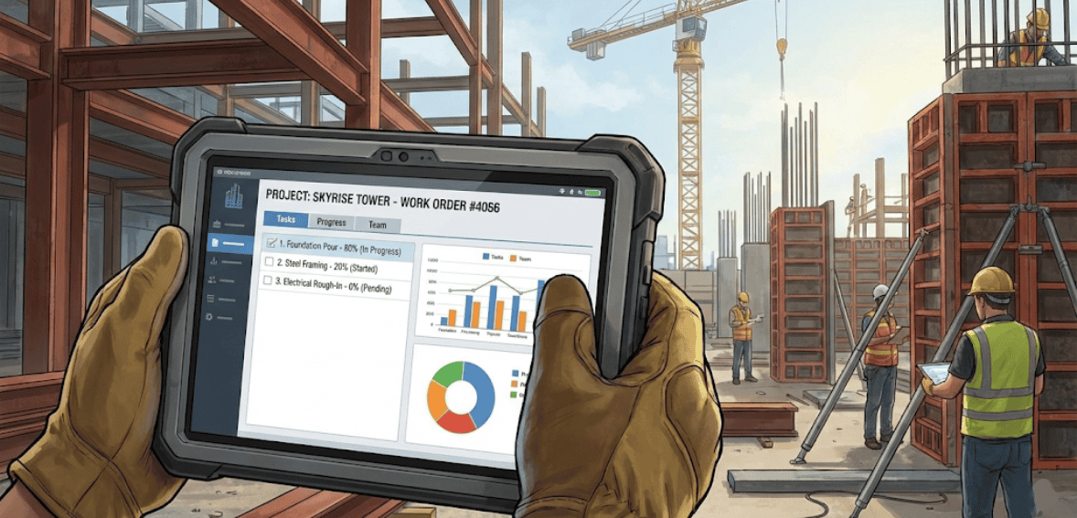 Jobsite management and work orders inside mobile apps for contractors