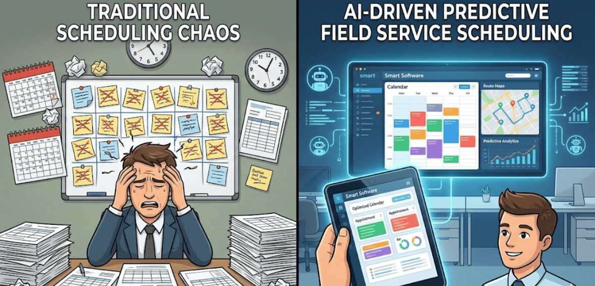 Predictive field service scheduling replacing reactive planning