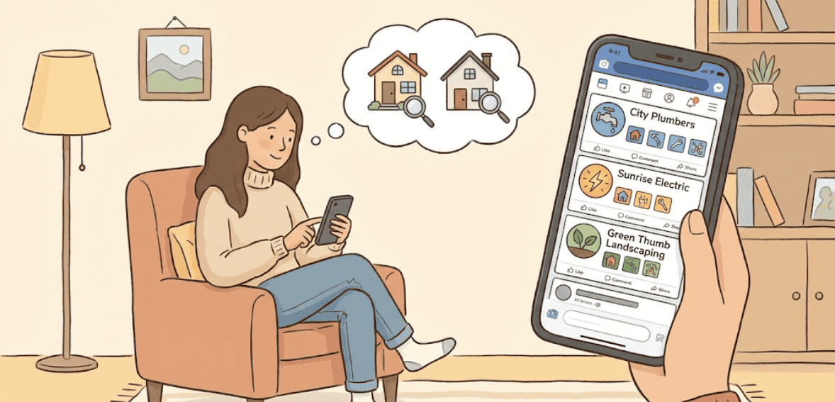 Modern customer researching trade businesses on social media