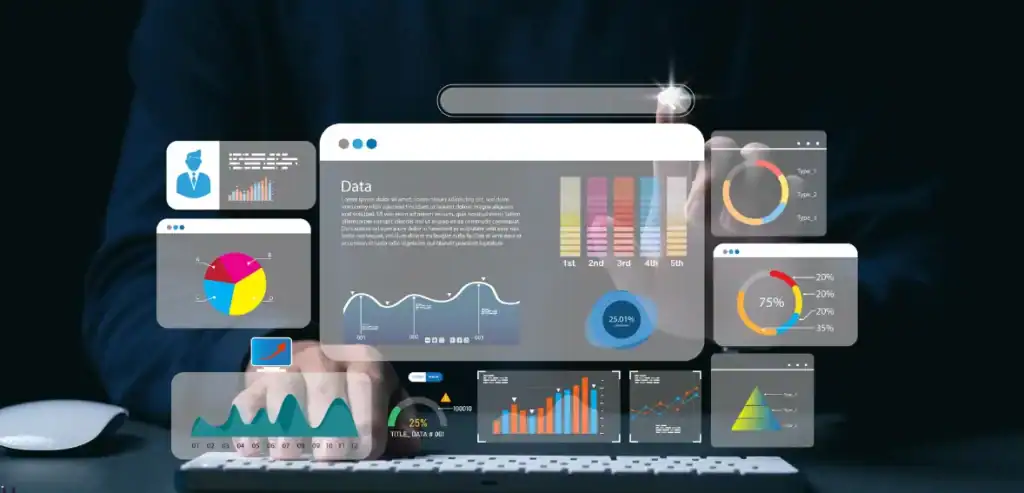 A detailed field service management reporting dashboard showing KPIs and profit trends.