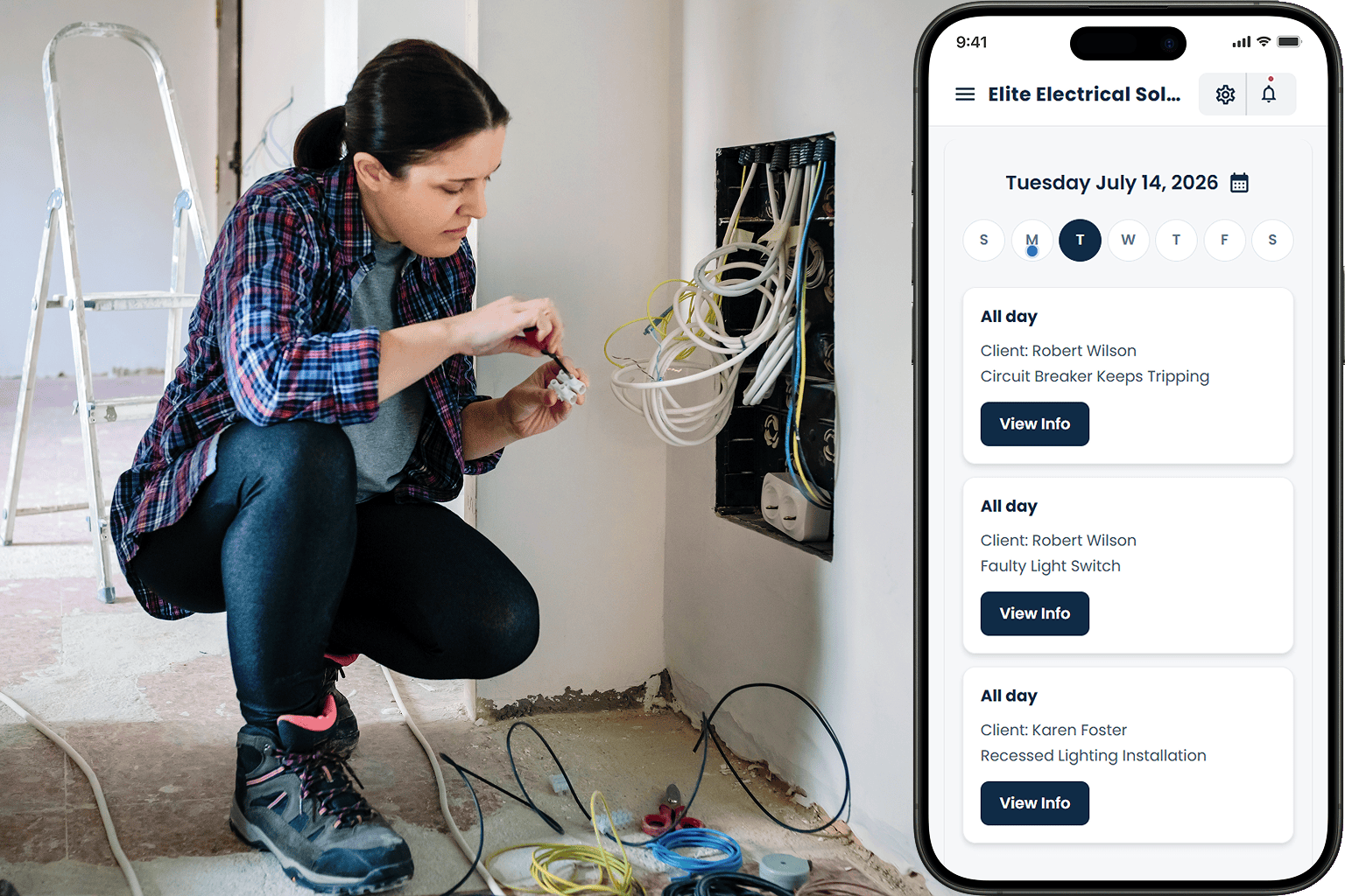 Cloud Job Manager dashboard for electricians