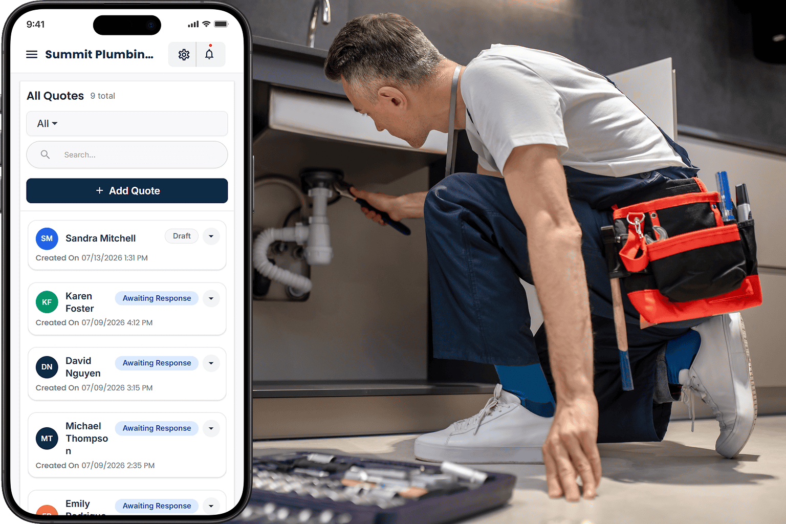Cloud Job Manager dashboard for plumbers
