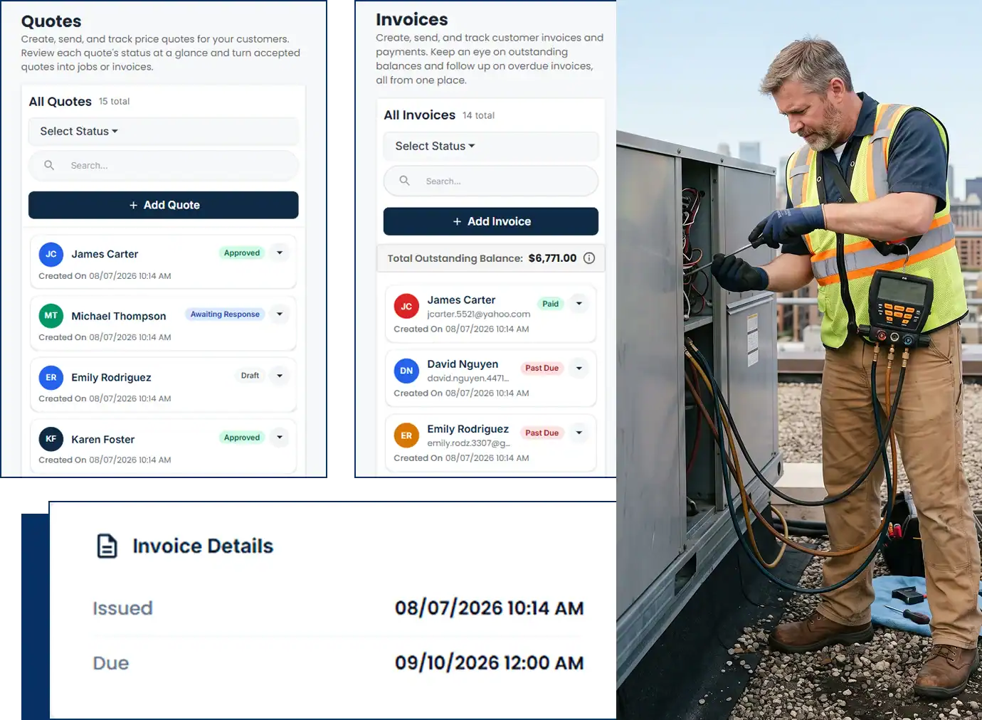 Estimates, work orders and invoicing screen