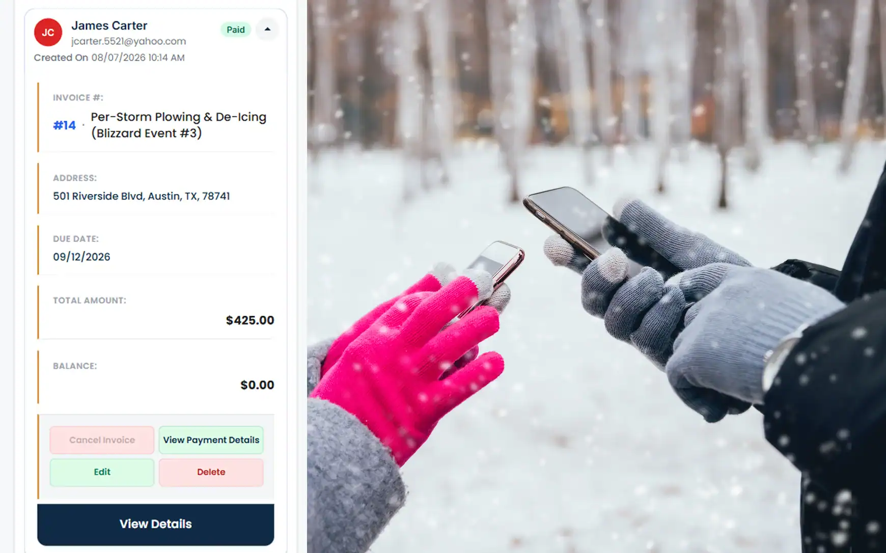 Invoice an HVAC customer and record payment