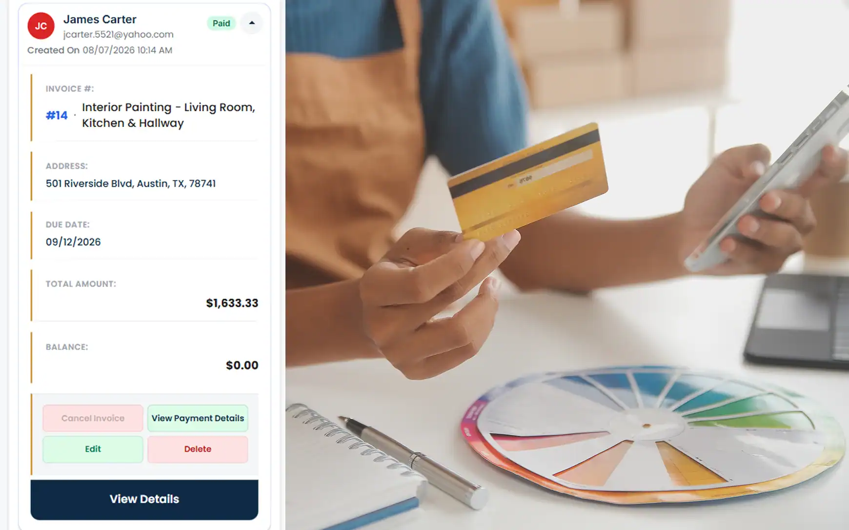 Invoice an HVAC customer and record payment