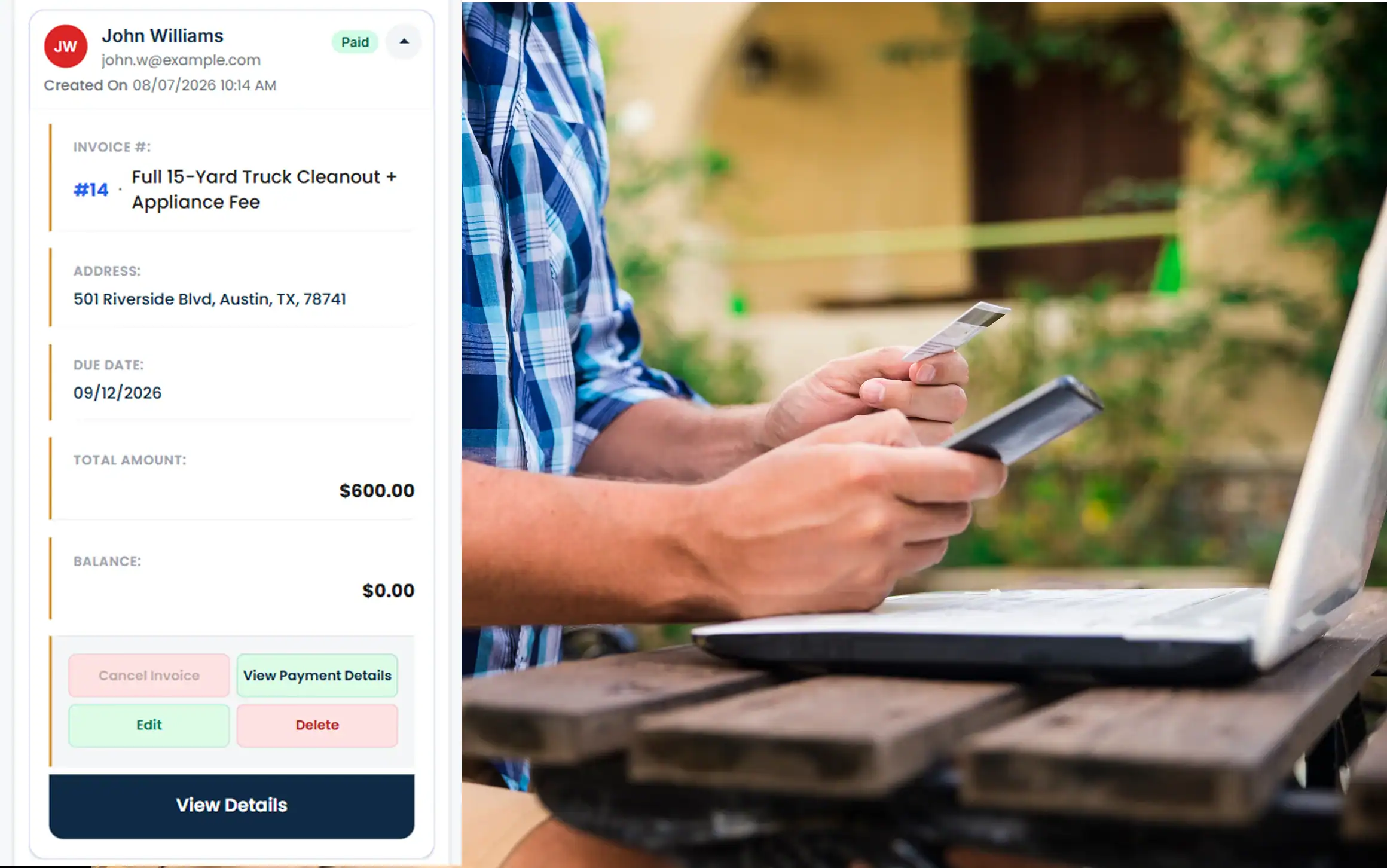 Invoice an HVAC customer and record payment